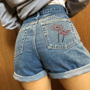 High Waisted embroidered denim jean shorts